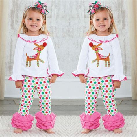 Hot Sale Baby Girls Christmas Pajamas Clothing Cotton Deer Long Sleeve