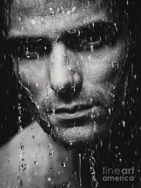 Dramatic Portrait Of Man Wet Face Black And White Photograph By Maxim