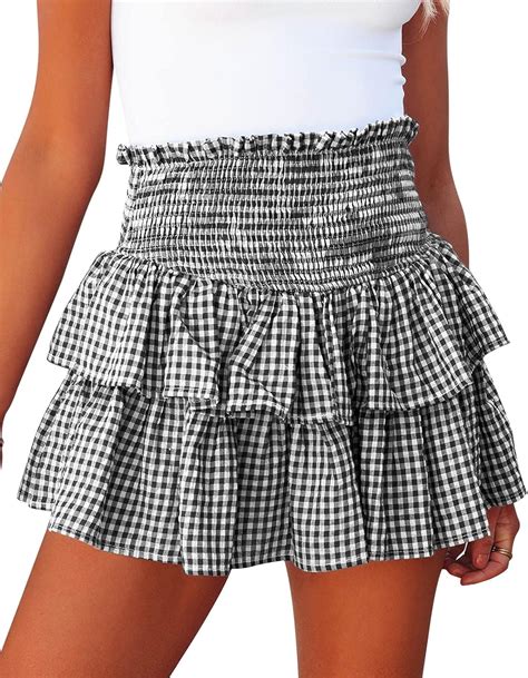 Meikulo Women Smocked Ruffle Mini Skirts Summer High Waisted Tiered