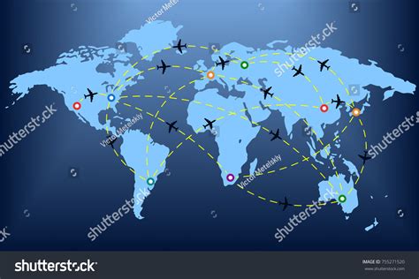 Plane Routes Over World Map Markers Stock Vector Royalty Free 755271520