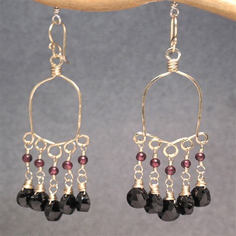 Hammered Chandelier Hoops With Garnet And Black Spinel Calypso Etsy