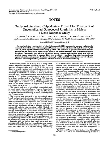 Pdf Orally Administered Cefpodoxime Proxetil For Treatment Of Uncomplicated Gonococcal