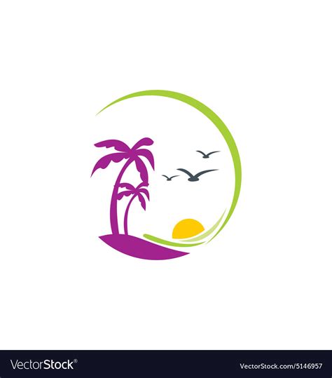 Beach Palm Tree Sunset Tropic Logo Royalty Free Vector Image