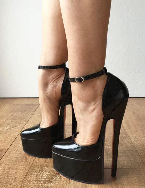 20cm Genuine Patent Leather Stiletto Platform Fetish Ankle Strap Heel