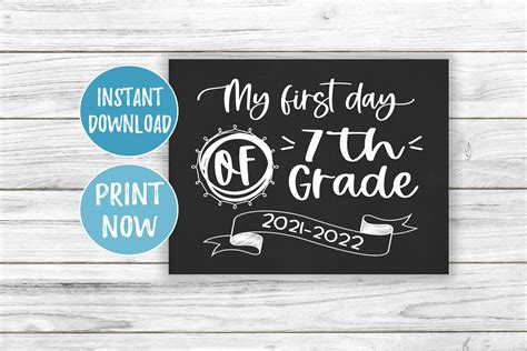 First Day Of Seventh Grade Back To School Sign Printable Etsy