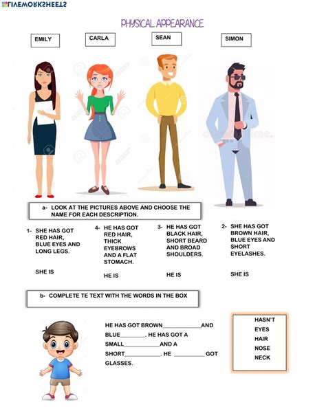 Physical Appearance Online Worksheet
