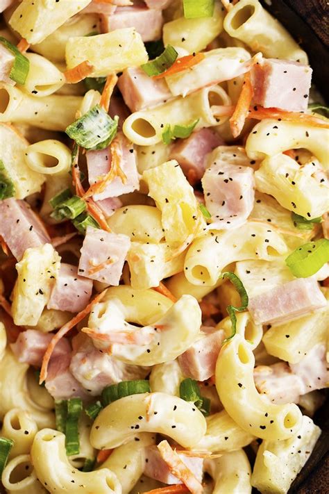 A Delicious Macaroni Pasta Salad With Ham Pineapple Shredded Carrots