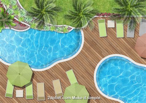 Swimming pool top view rendering, made by using landscape V2 images library | Landscape plans ...