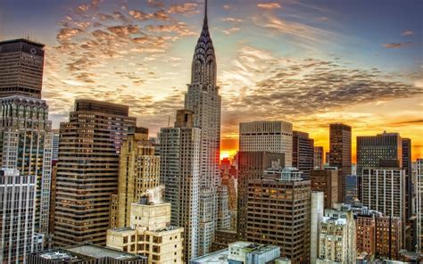 City Urban New York City Empire State Building Skyscraper Sunset