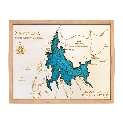 Shaver Lake Ca Single Depth Nautical Wood Map 11 X 14