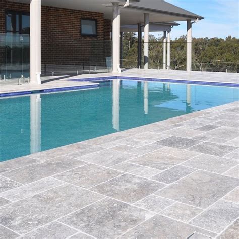 Silver Travertine Pavers French Pattern X 30mm Travertine Wholesalers