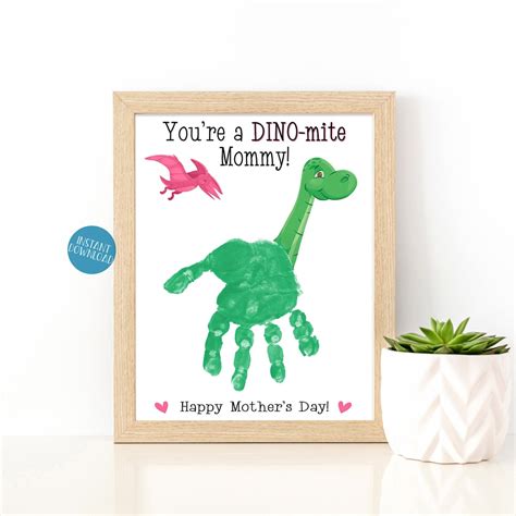 Dinosaur Handprint Art For Mom Mothers Day Card Diy Kid Crafts