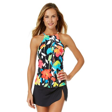 anne cole anne cole women s growing floral high neck halter tankini swim top