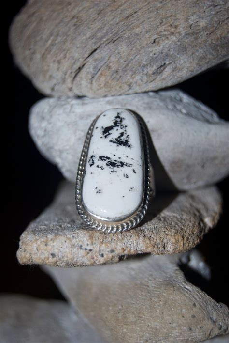 Navajo White Buffalo Turquoise Sterling Silver Ring Size 7 By