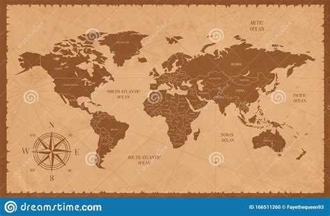 Old World Map In Vintage Style Stock Vector Illustration Of Earth