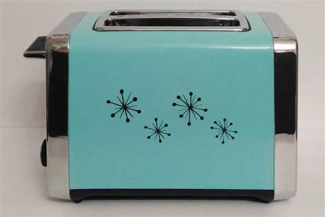 Aqua Sky Retro Style Toaster With Black Starburst Wide Slot Toaster