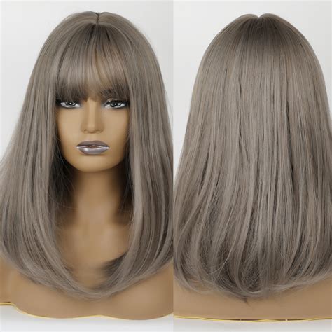 Ombre Brown Blonde Long Wavy Synthetic Wigs With Bangs Cosplay Hair For