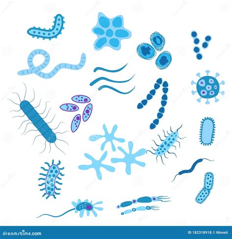 A Set Of Cute Cartoon Bacterias Microbiological Virus And Contagion