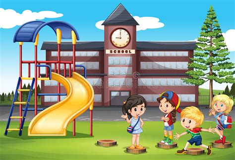 Children Playing At School Playground Stock Vector Illustration Of
