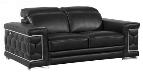 Contemporary Black Genuine Italian Leather Sofa Set 2 Pcs Global United