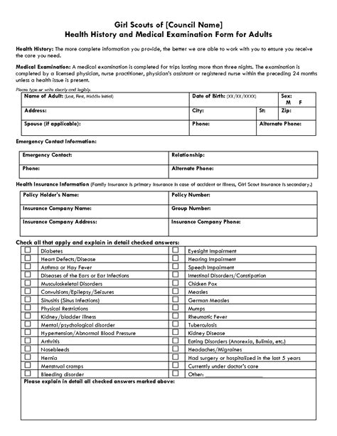 Medical Examination Form Templates Free Printable