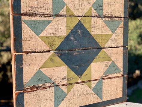 Barn Quilt Three Color Star Pattern Hand Painted 22 Etsy