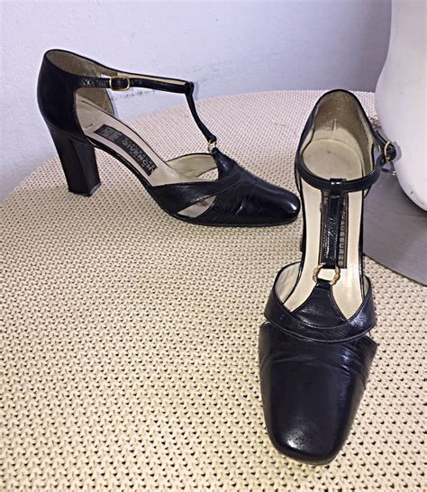 1960s Vintage Givenchy Black Leather Peekaboo T - Strap Heels Shoes ...