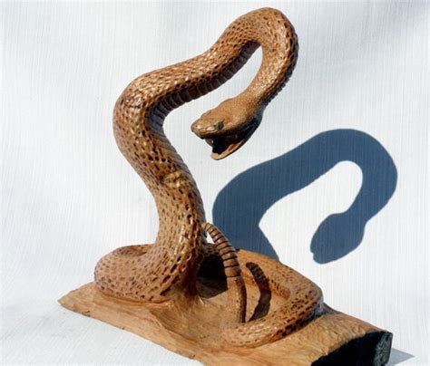 Wood Sculpture Rattlesnake Hand Carved Carving