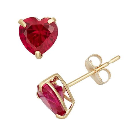 Lab Created Ruby K Gold Heart Stud Earrings Ruby Earrings Studs