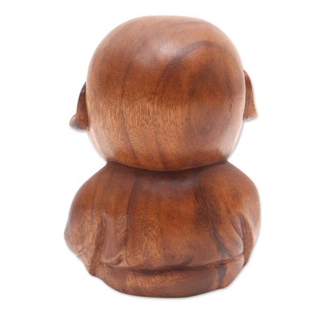 Unicef Market Hand Carved Suar Wood Buddha Sculpture Smiling Baby