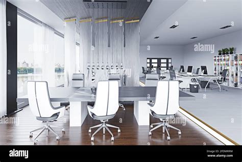 Modern Office Interior Design Concept 3d Rendering Idea Stock Photo