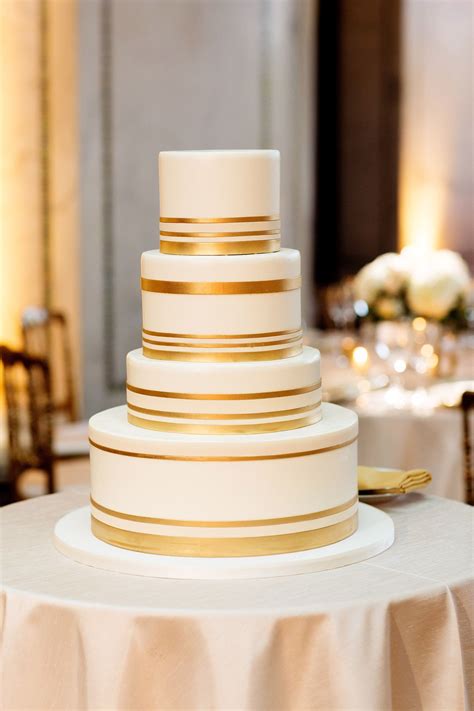 Gold Striped Ivory Wedding Cake