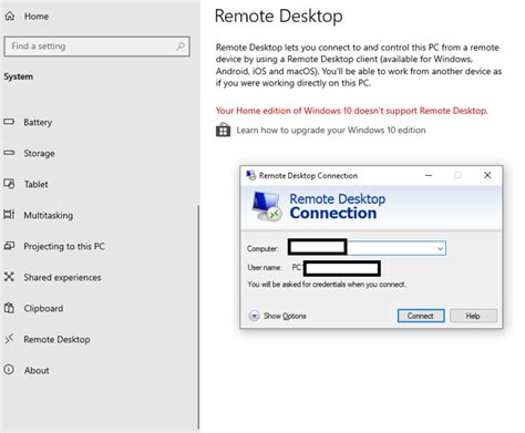 Remote Desktop Connection Windows 10 Home