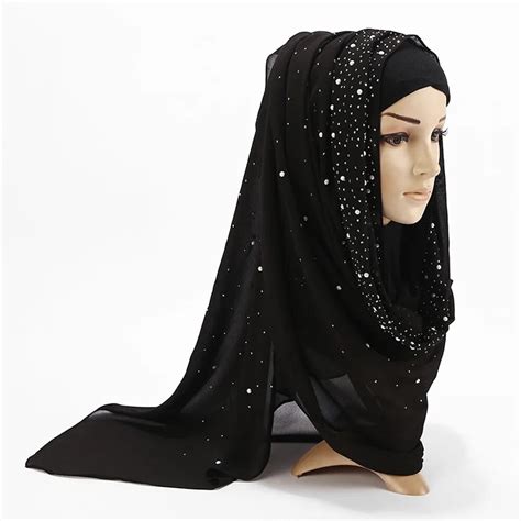 Summer Muslim Women Bubble Chiffon Hijab Scarf Diamonds Glitter Femme Musulman Shawls