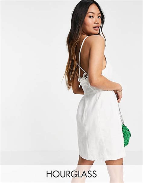 Asos Design Hourglass Denim Halterneck Slip Dress In White Asos
