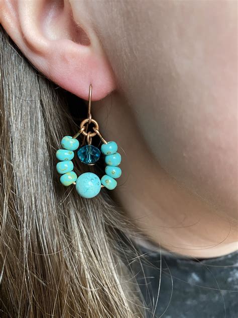 Turquoise Crystal Hoops By Karaboojewellery On Etsy Semi Precious