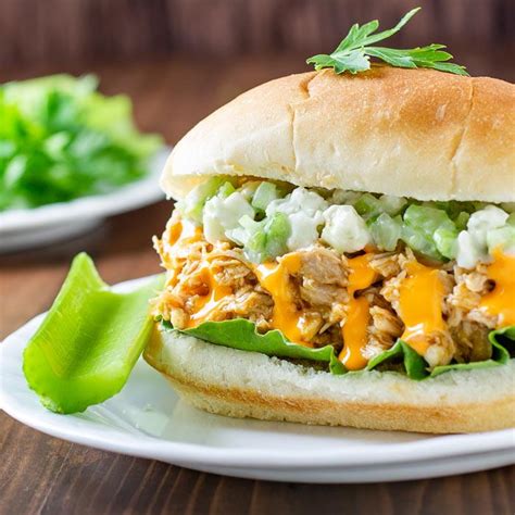 Slow Cooker Pulled Buffalo Chicken Sandwiches