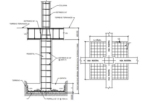 Footing Foundation Section And Constructive Structure Drawing Details Dwg File Cadbull