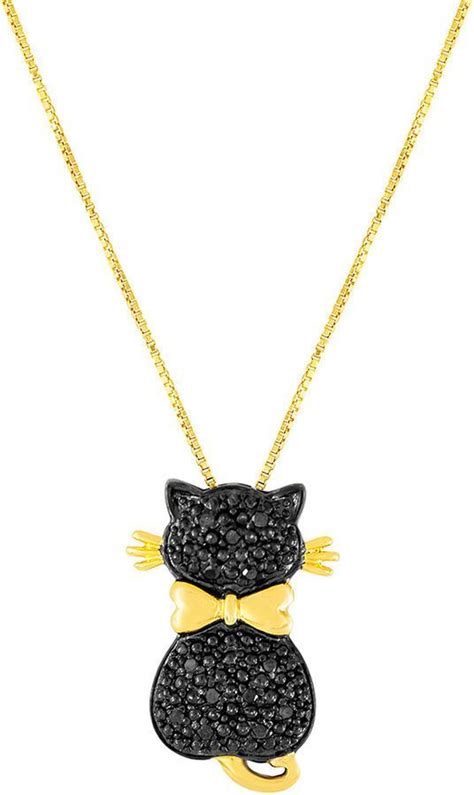 Black Diamond Fine Jewelry 110 Ct Tw Color Enhanced Cat Pendant Necklace