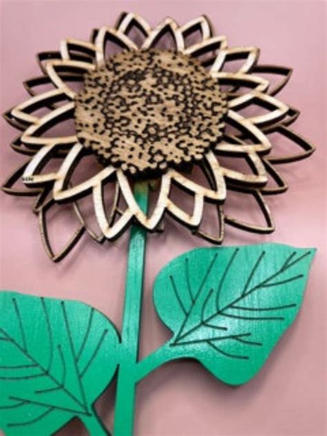 Sunflower Diy Laser Cut Unfinished Wood Stacked 3 Dimensional Etsy