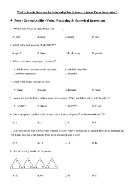 Worksheets, activities and the curriculum explained for parents. Scholarship Exam Preparation - Mycollege. Sample questions ...