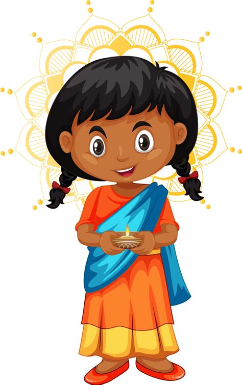 Cute Indian Girl Cartoon Character 11743611 Vector Art At Vecteezy