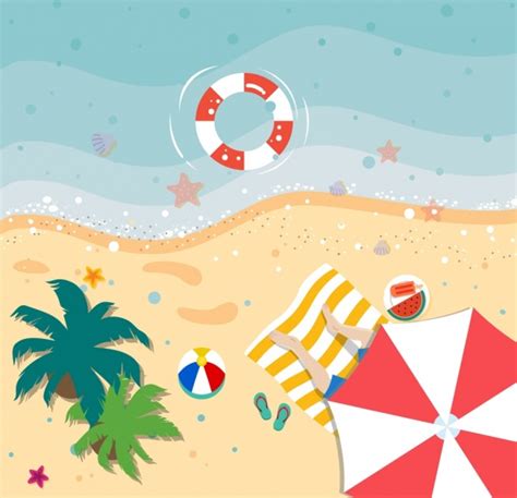 Summer Vacation Drawing Beach Scenery High View Vectors Graphic Art