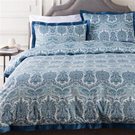 Blue And White Damask Cotton Fullqueen Duvet Cover And Shams Blue