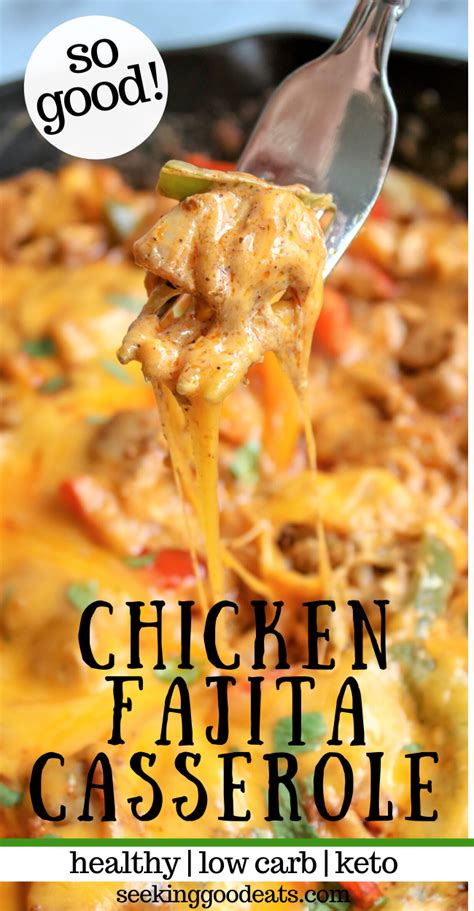 Mix in drained can of tomatoes and green chilies Easy Chicken Fajitas Bake (Low Carb and Keto) | Seeking ...