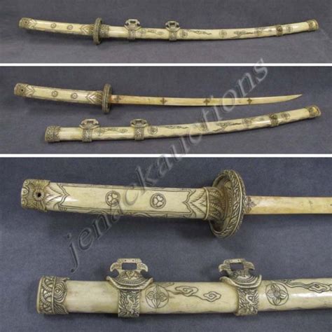 343 Japanese Carved Boneivory Samurai Sword Lot 343