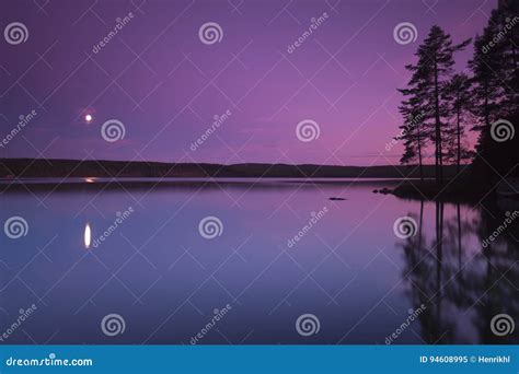 Beautiful Night Scene From A Swedish Lake Stock Image Image Of