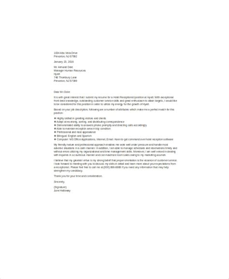 Experience letters are useful for those who have had a certain amount of experience in a company or in a field of work generally and want to mention it to the new place they a well written and stamped experience sample letters of intent can help the employee to land a new job very readily and easily. FREE 8+ Cover Letter Receptionist in MS Word | PDF