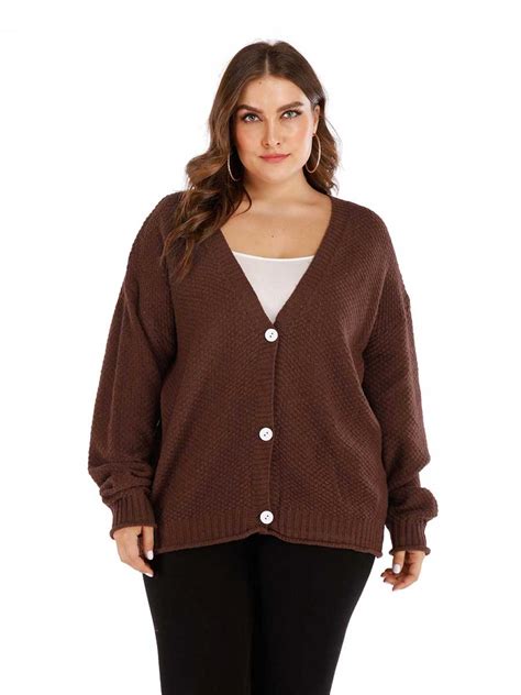 Women Cardigan Loose Single Breasted Deep V Sweater Jacket