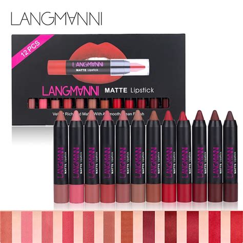 Langmanni Brand Lip Makeup 12pcsset Matte Lipstick Waterproof Long